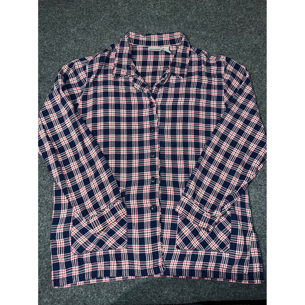 Vintage 90s Delicates Plaid Pajama Set Medium Navy Blue Red White 100% Cotton